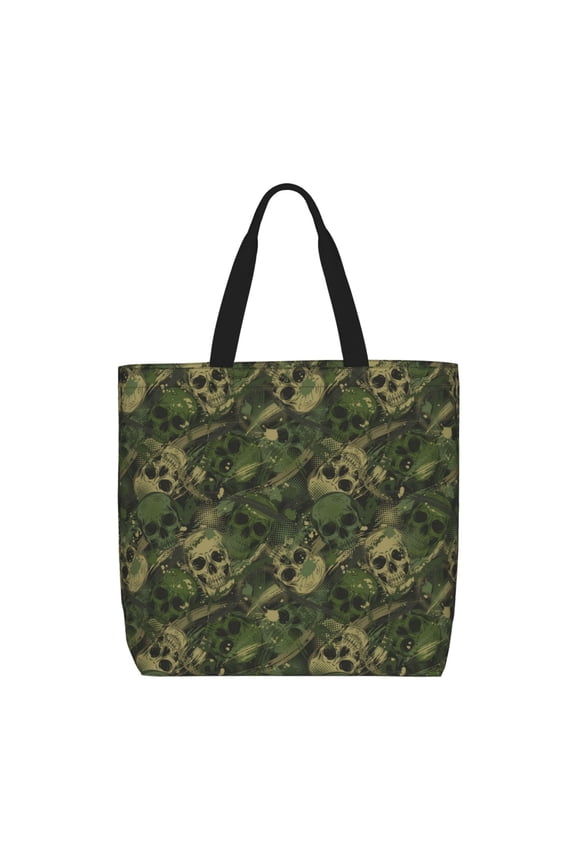 Green Camouflage Skull for Tote Bag for Women with Zipper, Gym Tote with Compartments, Laptop Work Tote Nurse Dance Yoga Bag for Sport, Travel