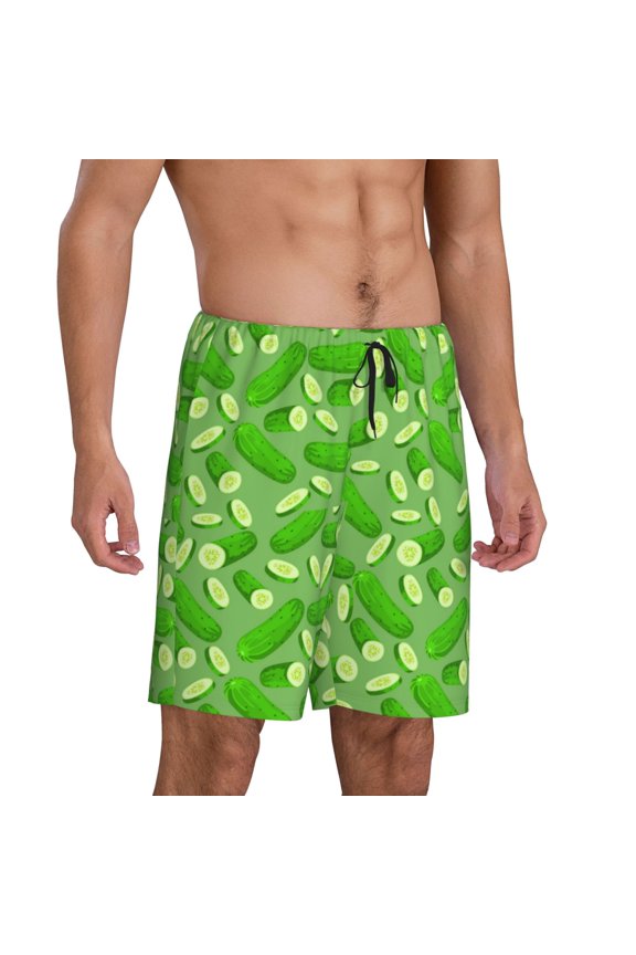 Green Cucumber Pajama Shorts for Men, Men's Pajama Bottoms, Sleepwear,Short Pajama Pants-Small