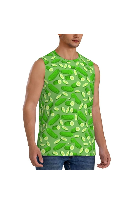 Green Cucumber mens Cotton Tank Undershirts , Moisture-wicking Ribbed Tanks, Lightweight Cotton Tank Undershirts-Large