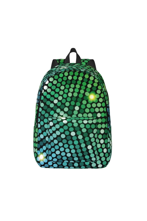 Green Disco Lights Printed Canvas Daypack - Stylish and Durable Vintage Compact Backpack - Class, Work, Travel, or Laptop Bookbag,Organized Compartments-Medium