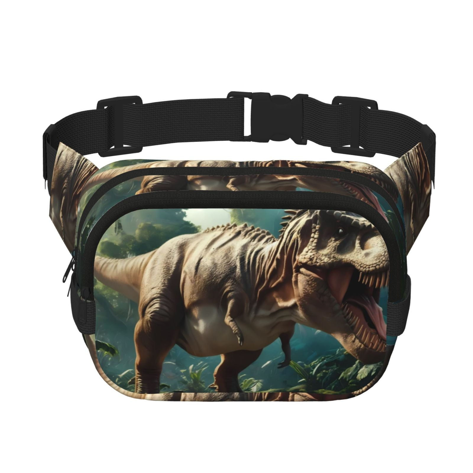 Picia Green Forest Dinosaur Print Square Double-Layer Waist Bag Mini Adjustable Waist Belt Bag Exercise Running Travel Hiking