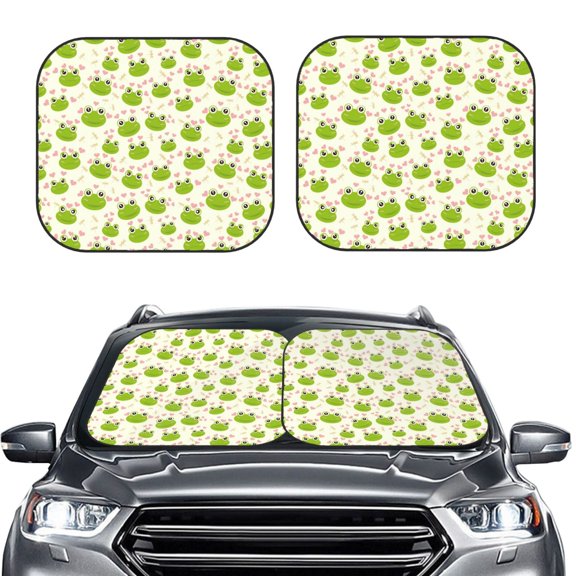Picia Green Frog 2 Piece Car Windshield Sun Shade Foldable | Foldable Sun Shield for Front Window Blocks UV Rays and Keeps Your Vehicle Cool-Large