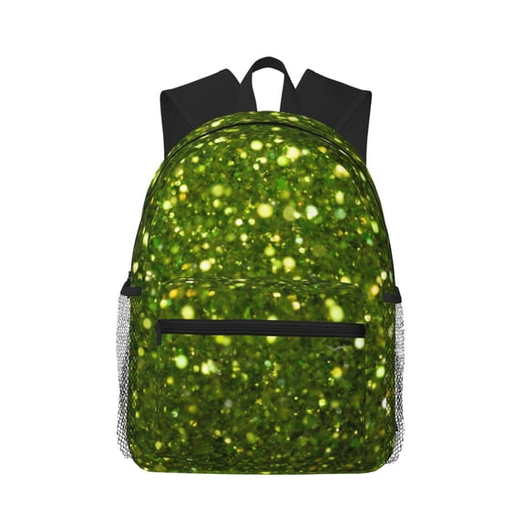 Picia Green Glitter Sparkle Large Capacity Backpack Classic Style Backpack Casual Backpack Water-Resistant School Work Travel Outdoor Backpack