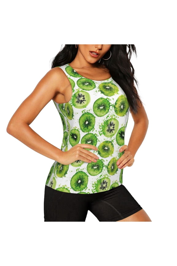 Green Kiwi Pattern Women's Workout Tank Top,Breathable Activewear,Slim Fit Athletic Top,Versatile Workout Moisture-wicking top-Medium