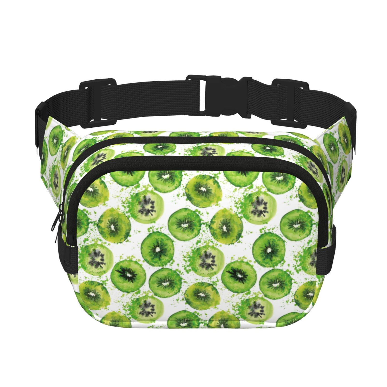 Picia Green Kiwi Print Square Double-Layer Waist Bag Mini Adjustable Waist Belt Bag Exercise Running Travel Hiking