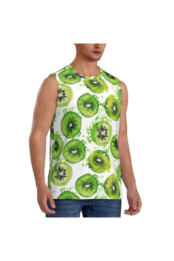 Green Kiwi mens Cotton Tank Undershirts , Moisture-wicking Ribbed Tanks, Lightweight Cotton Tank Undershirts-Small