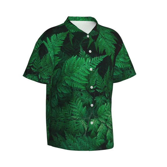 Picia Green Leave Fern Gentle Cotton Regular Fit Short Sleeve Casual Hawaiian Shirt for Men-3X-Large