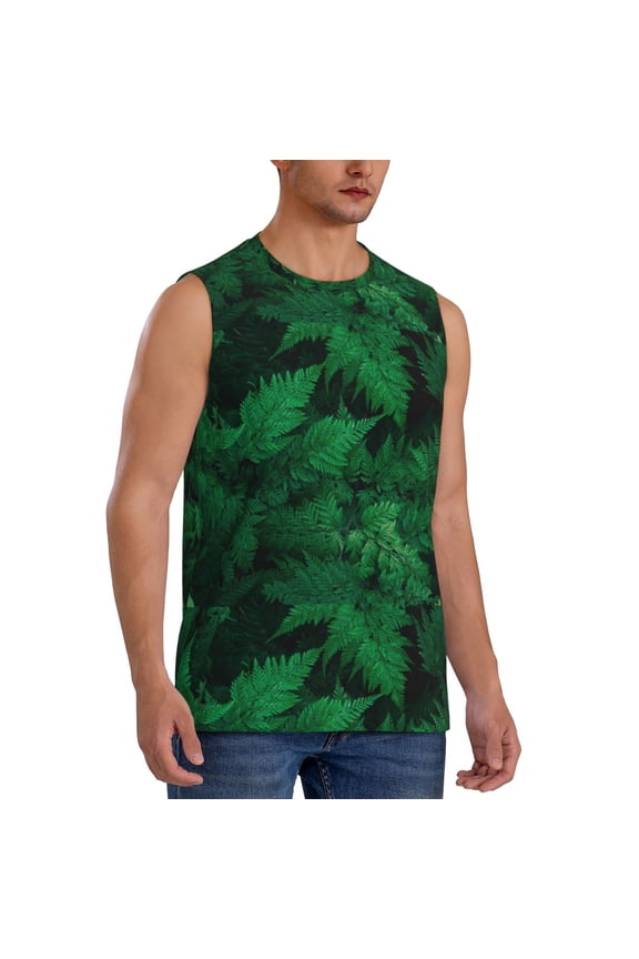Green Leave Fern mens Cotton Tank Undershirts , Moisture-wicking Ribbed Tanks, Lightweight Cotton Tank Undershirts-