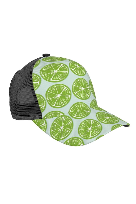 Green Lemon Slices Pattern Trucker Hat,Baseball Cap,Sun Protection Cap,Stylish Headwear,Leisure Cap,Outdoor Sports Cap
