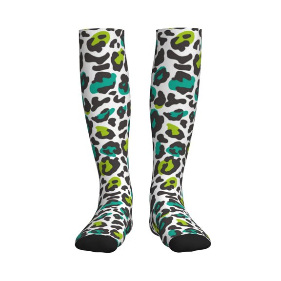 Picia Green Leopard Printed Sports Compression Socks - 15-20mmHg Graduated Compression, High-Performance Soft and Breathable Socks for Men and Women