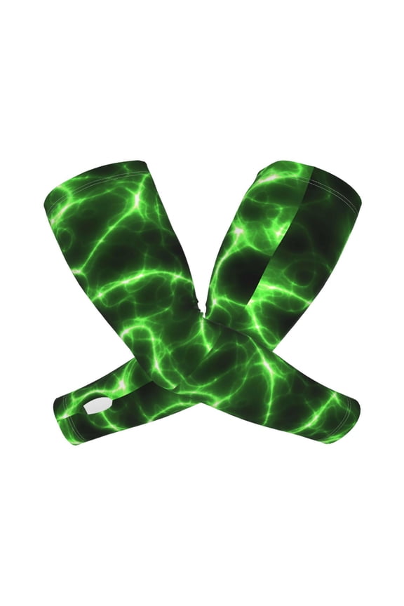 Green Lightning Arm Sleeves for Men and Women - Tattoo Cover Up UPF 50+ Cooling Sports Sleeve for Basketball Golf Football-One Size