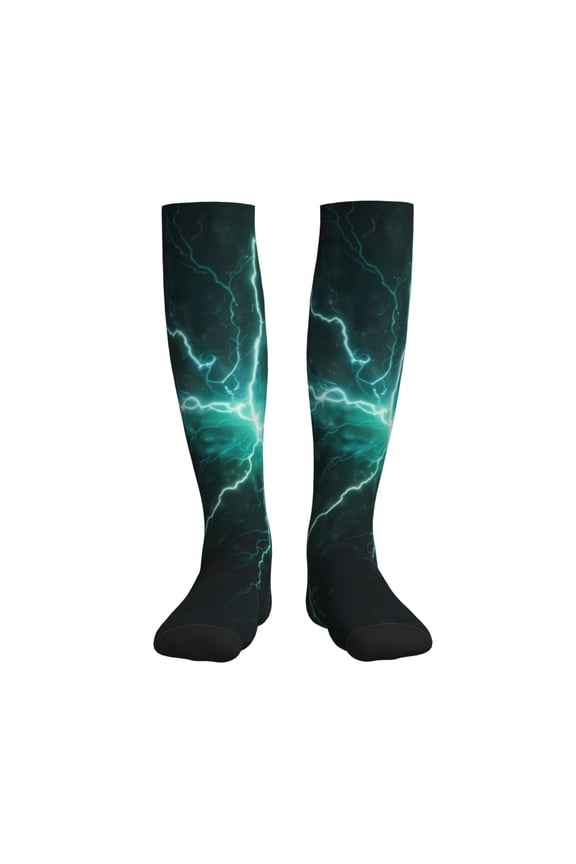 Green Lightning Flash Printed Sports Compression Socks - 15-20mmHg Graduated Compression, High-Performance Soft and Breathable Socks for Men and Women