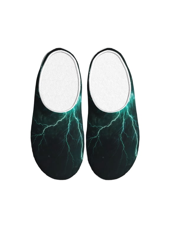 Green Lightning Flash for Women's Lamb-hug Comfy Fleece House Slippers Memory Foam, Slip-on House Shoes Indoor Outdoor-35/36