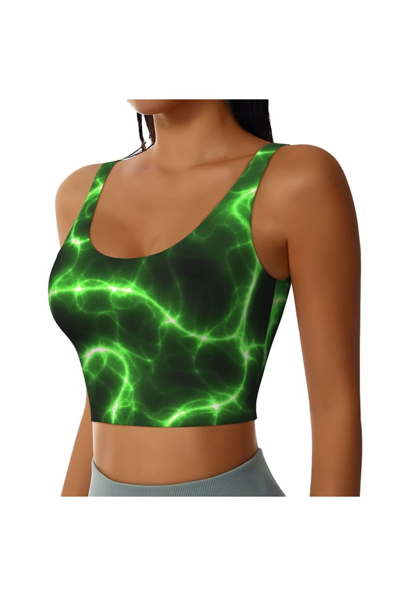 Green Lightning Sports Bra for Women,Padded Strappy Sports Bras Medium Support Yoga Bra with Removable Cups,Running Yoga Bra-