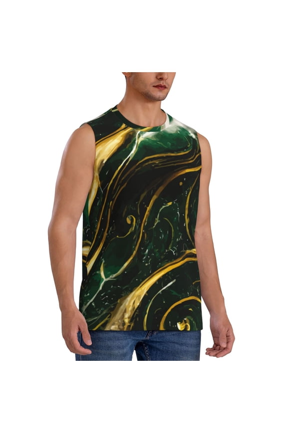 Green Marble mens Cotton Tank Undershirts , Moisture-wicking Ribbed Tanks, Lightweight Cotton Tank Undershirts-Large