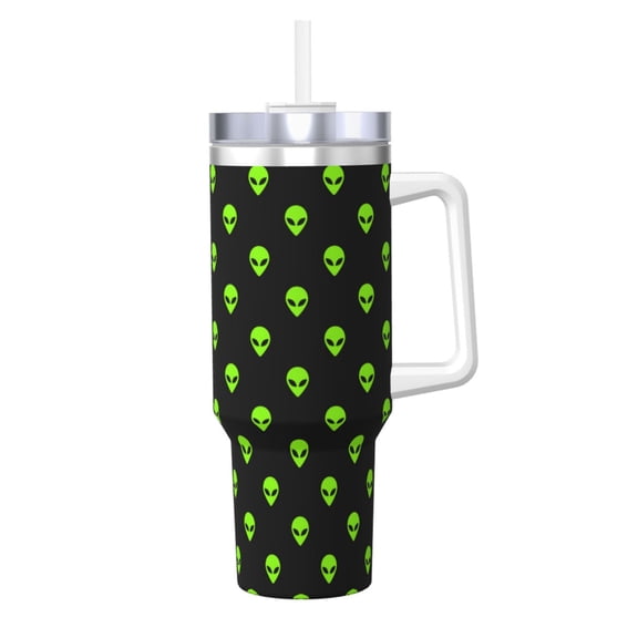 Picia Green Monster Pattern 40oz Ice Bully Insulated Tumbler with Handle, Double-Wall Stainless Steel Cup, Leak-Proof Lid and Straw