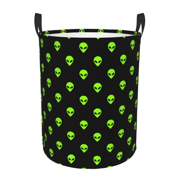 Picia Green Monster Pattern Large Laundry Basket, Waterproof, Freestanding Laundry Hamper, Collapsible Tall Clothes Hamper with Extended Handles-Small