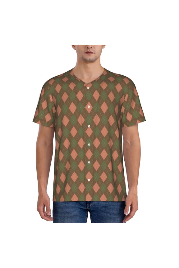 Green and Pink Squares Pattern Mens Polo Shirts Quick Dry Short Sleeve Golf T Shirt Performance Moisture Wicking Casual Workout Baseball T-shirt-Small
