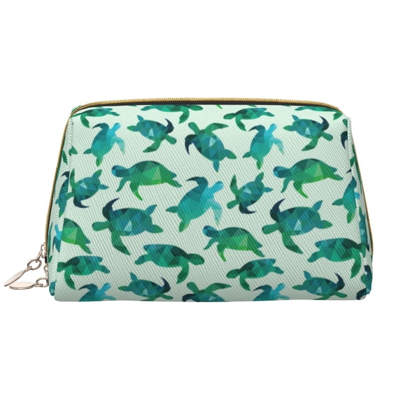 Picia Green Sea Turtle Print Leather Makeup Bag Make Up Bag Travel Toiletry Bag for Her Girlfriend Teacher Teen Girl Gifts