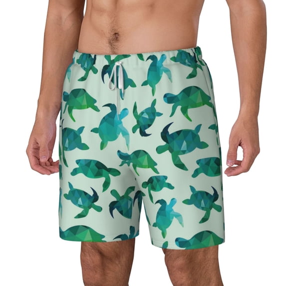 Picia Green Sea Turtle pattern Mens Swim Trunks with Compression Liner Stretch Beach Shorts Quick Dry with Zipper Pockets No-Chafing Board Shorts-3X-Large