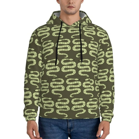 Picia Green Snake Pattern Casual Men's Hoodie - Lightweight Hooded Sweatshirt with Kangaroo Pocket, Comfortable Pullover for Everyday, Travel-XX-Large