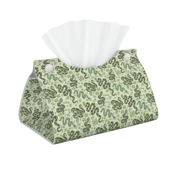 Picia Green Snake Pattern Long Tissue Box Cover,PVC Leather Triangle Holder,Tissue Box Holder with Magnetic Bottom,Facial Paper Organizer Dispenser-7.9"X4.9"X4.5"