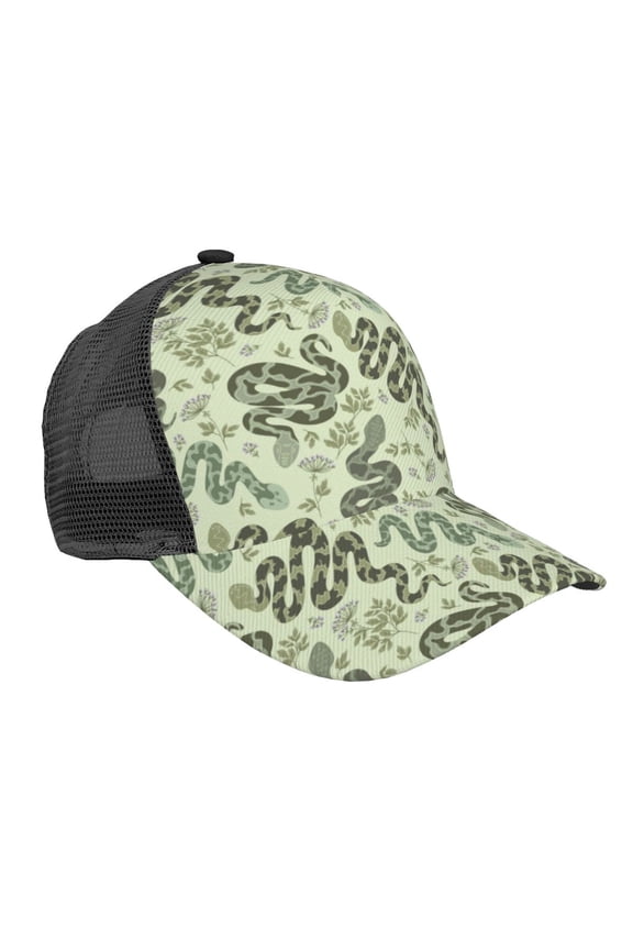 Green Snake Pattern Trucker Hat,Baseball Cap,Sun Protection Cap,Stylish Headwear,Leisure Cap,Outdoor Sports Cap