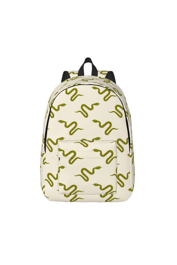 Green Snake Printed Canvas Daypack - Stylish and Durable Vintage Compact Backpack - Class, Work, Travel, or Laptop Bookbag,Organized Compartments-Small