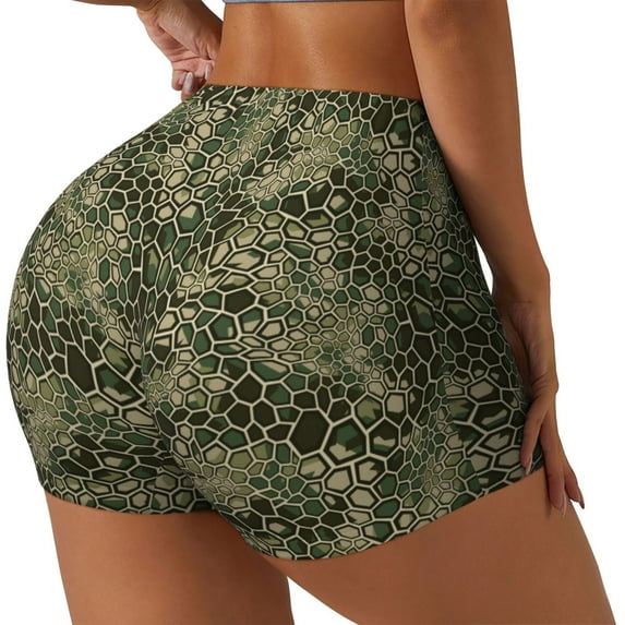 Picia Green Snake Skin Printed Workout Shorts for Women Seamless Scrunch Butt Lifting High Waisted Yoga Gym Booty Running Moisture-wicking Short Pants-