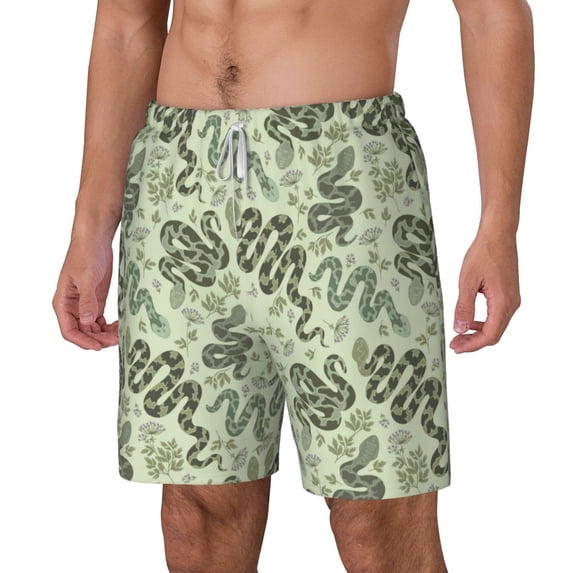 Picia Green Snake pattern Mens Swim Trunks with Compression Liner Stretch Beach Shorts Quick Dry with Zipper Pockets No-Chafing Board Shorts-3X-Large