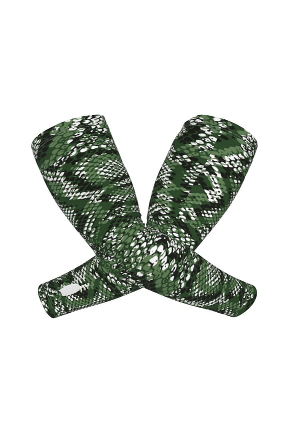 Green Snakeskin Arm Sleeves for Men and Women - Tattoo Cover Up UPF 50+ Cooling Sports Sleeve for Basketball Golf Football-One Size