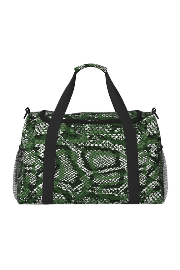 Green Snakeskin Print Travel Duffle Bag,Weekender Bags for Women with Shoe Compartment, Gym Duffel Bag with Wet Pocket, Hospital Bags for Labor and Delivery