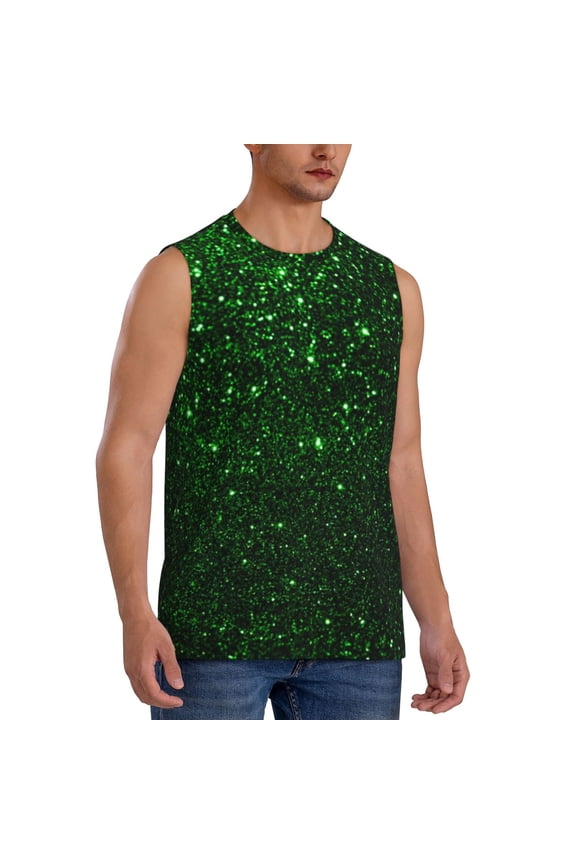 Green Sparkling mens Cotton Tank Undershirts , Moisture-wicking Ribbed Tanks, Lightweight Cotton Tank Undershirts-Small