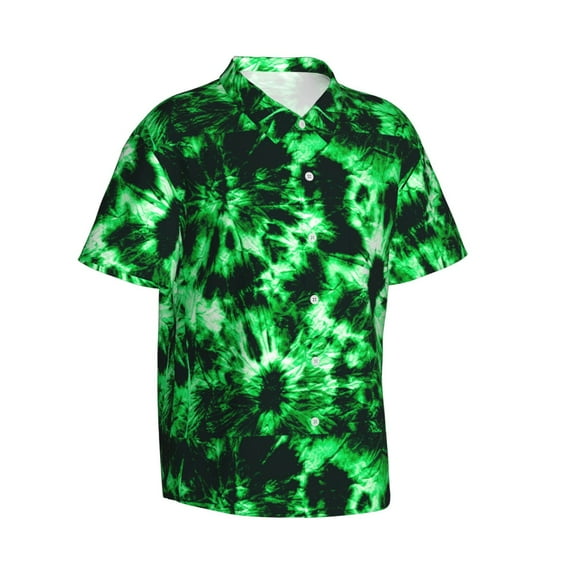 Picia Green Tie Dye Gentle Cotton Regular Fit Short Sleeve Casual Hawaiian Shirt for Men-Large