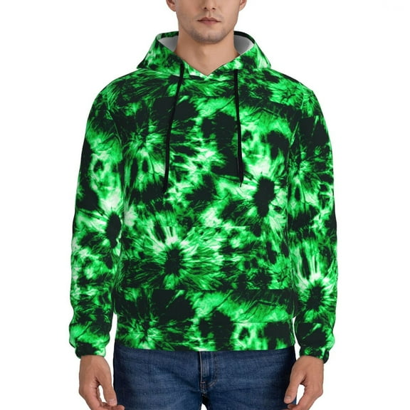 Picia Green Tie Dye Pattern Casual Men's Hoodie - Lightweight Hooded Sweatshirt with Kangaroo Pocket, Comfortable Pullover for Everyday, Travel-X-Large