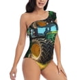 thumbnail image 1 of Picia Green Tractor Field Pattern Women's One Piece Swimsuits,One Shoulder Swimwear Asymmetric ,Ruffle Monokinis Bathing Suits,High Waisted Flattering Bathing Suits-Small, 1 of 8