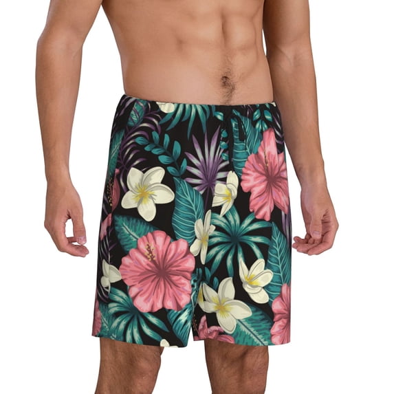 Picia Green Tropical Leaves Pajama Shorts for Men, Men's Pajama Bottoms, Sleepwear,Short Pajama Pants-Small