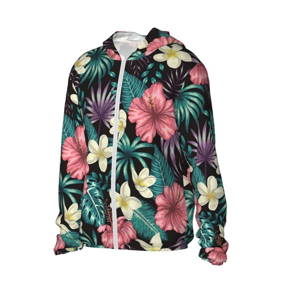 Picia Green Tropical Leaves Women's Men's UPF 50+ Sun Protection Hoodie Shirt Long Sleeve SPF Fishing Outdoor UV Hiking Lightweight Shirts-X-Large