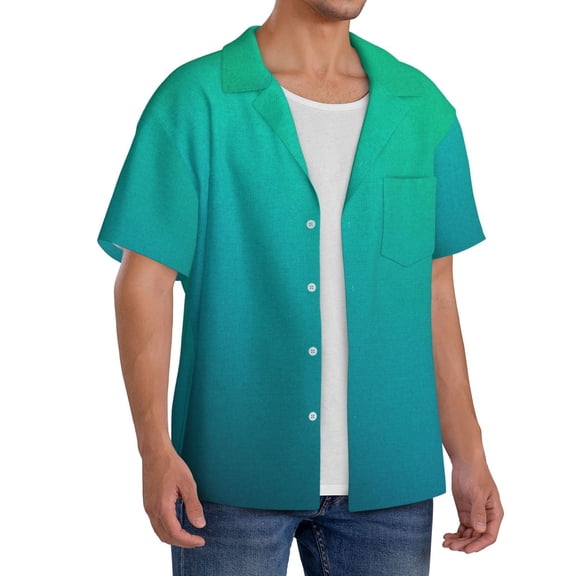 Picia Green Turquoise Teal Men's Linen Shirts Short Sleeve Cuban Beach Shirts Casual Shirts Button Down Shirt for Men Beach Summer Wedding Shirt-Small