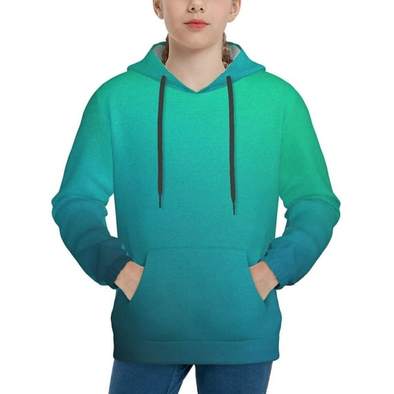 Picia Green Turquoise Teal Pattern Youth Hoodie - Warm Pullover Sweatshirt with Kangaroo Pocket, Ideal for Boys and Girls-Large