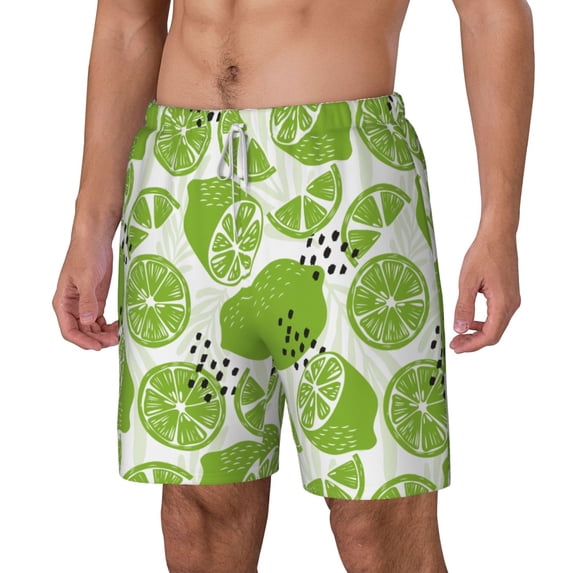 Picia Green Various Lemons pattern Mens Swim Trunks with Compression Liner Stretch Beach Shorts Quick Dry with Zipper Pockets No-Chafing Board Shorts-XX-Large
