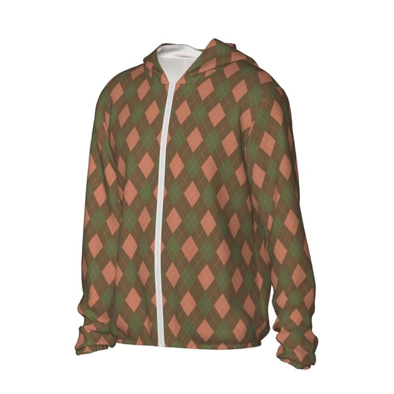 Picia Green and Pink Squares Women's Men's UPF 50+ Sun Protection Hoodie Shirt Long Sleeve SPF Fishing Outdoor UV Hiking Lightweight Shirts-