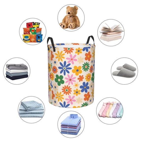 Picia Groovy Daisy Flowers Large Laundry Basket, Waterproof, Freestanding Laundry Hamper, Collapsible Tall Clothes Hamper with Extended Handles-Medium
