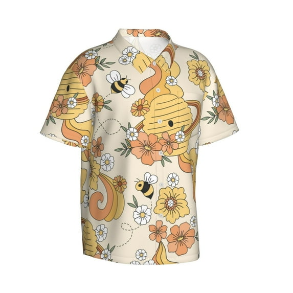 Picia Groovy Floral Gentle Cotton Regular Fit Short Sleeve Casual Hawaiian Shirt for Men-3X-Large