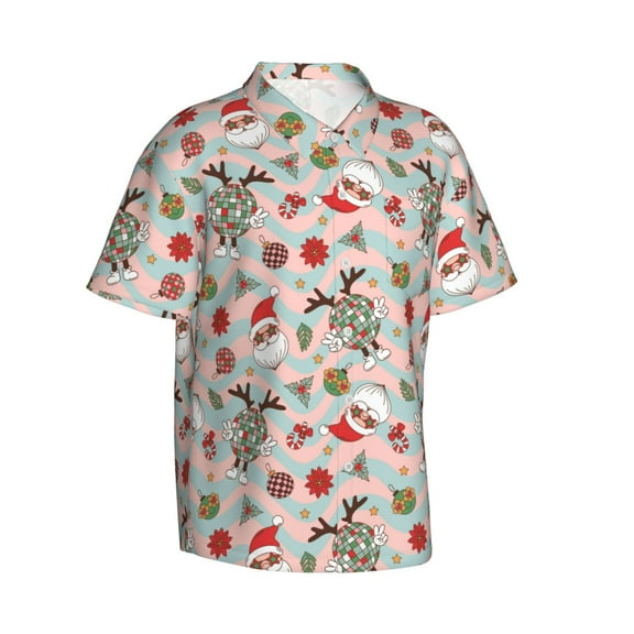 Picia Groovy Retro Santa Gentle Cotton Regular Fit Short Sleeve Casual Hawaiian Shirt for Men-Small