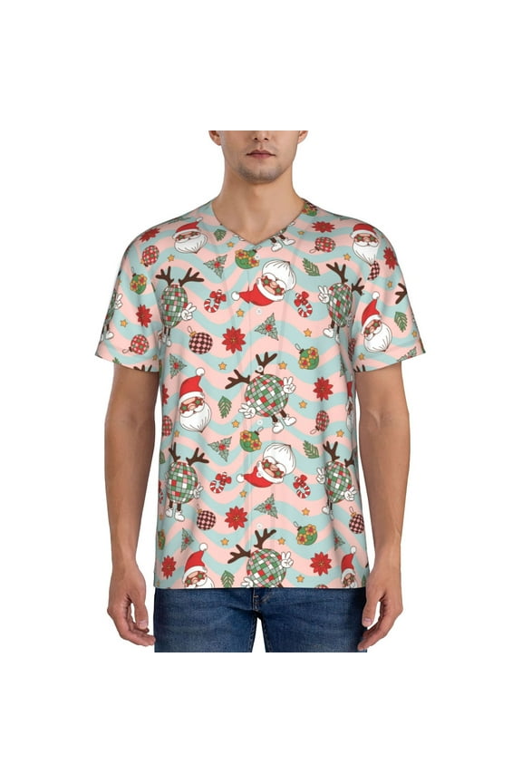 Groovy Retro Santa Pattern Mens Polo Shirts Quick Dry Short Sleeve Golf T Shirt Performance Moisture Wicking Casual Workout Baseball T-shirt-