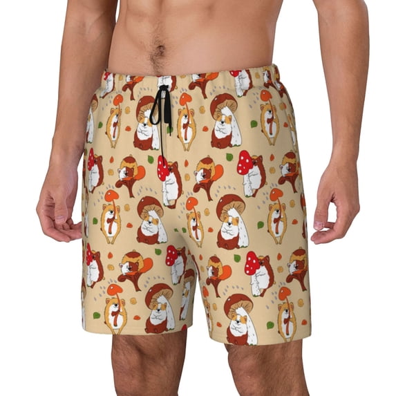 Picia Guinea Pigs And Mushrooms pattern Mens Swim Trunks with Compression Liner Stretch Beach Shorts Quick Dry with Zipper Pockets No-Chafing Board Shorts-Small