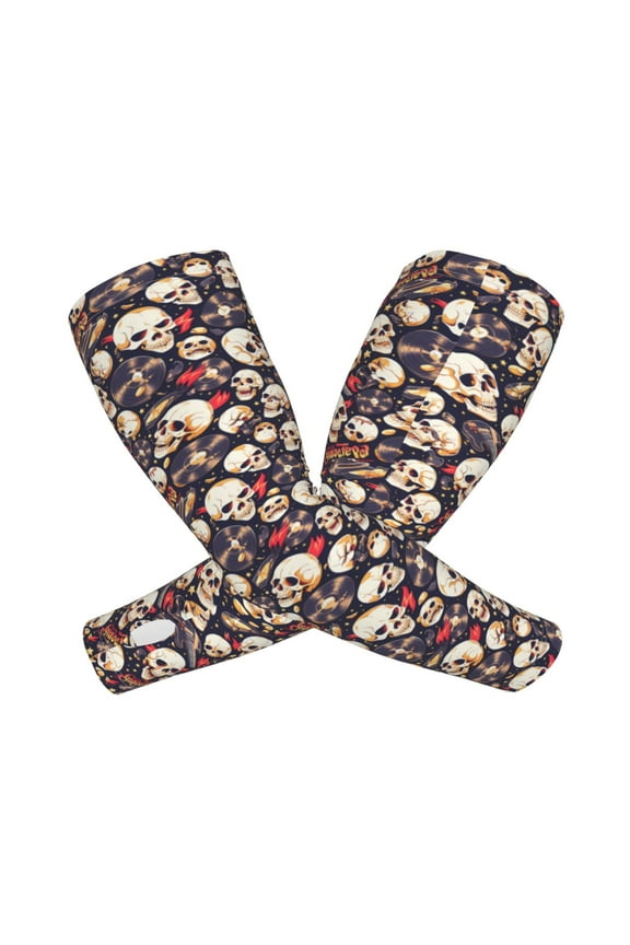 Guitar Skull record Arm Sleeves for Men and Women - Tattoo Cover Up UPF 50+ Cooling Sports Sleeve for Basketball Golf Football-One Size