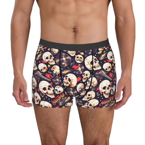 Picia Guitar Skull record Pattern Men’s Boxer Briefs – Soft & Breathable Underwear, Stretchy & Comfortable Fit, Supportive Pouch Design, Moisture-Wicking-Large