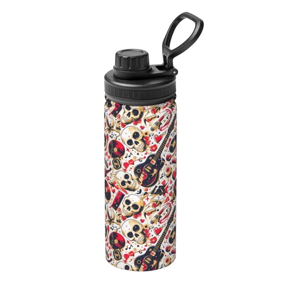 Picia Guitar Skull rock Pattern Water Bottle 18 oz Stainless Steel Insulated Bottles With Handle Leak Proof Gym Sport Water Jug BPA-free insulated kettle For Men Women Adults